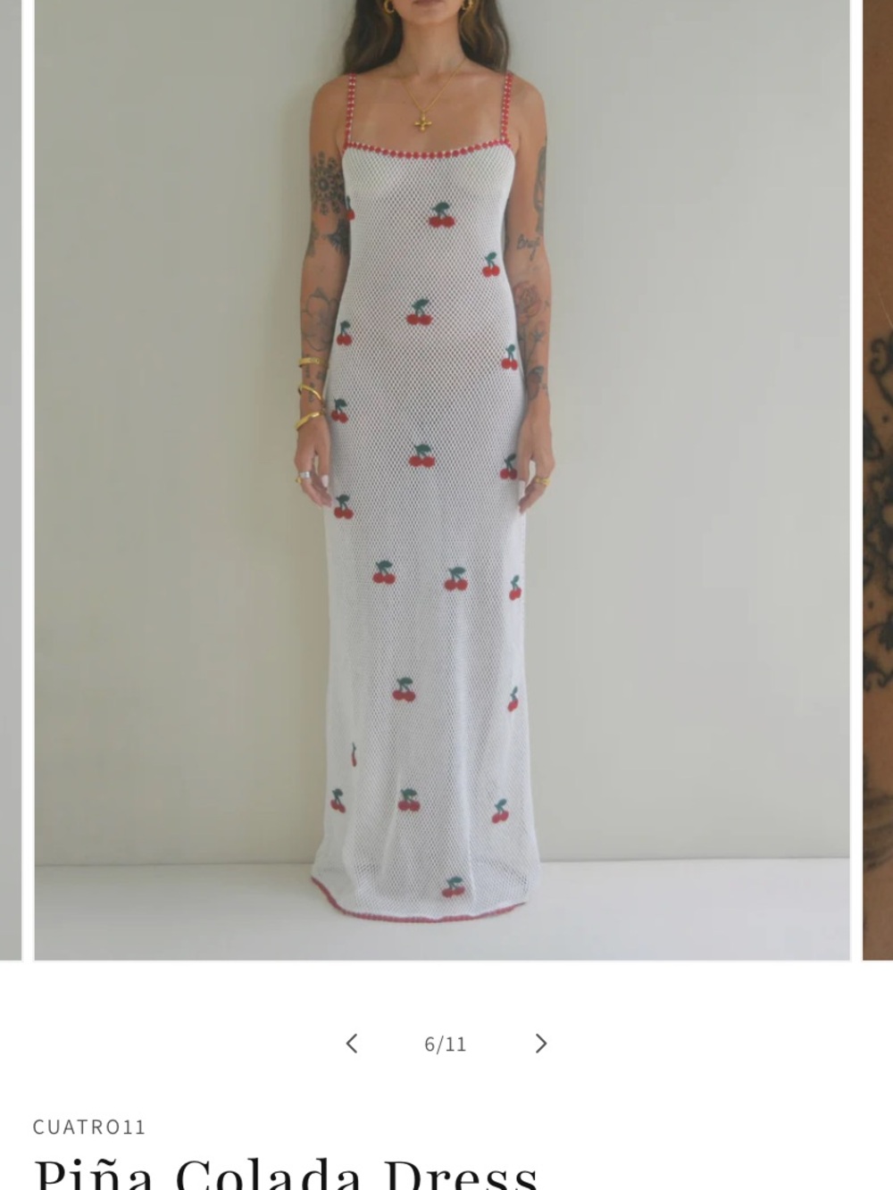 White Cherry-Embroidered Maxi Dress